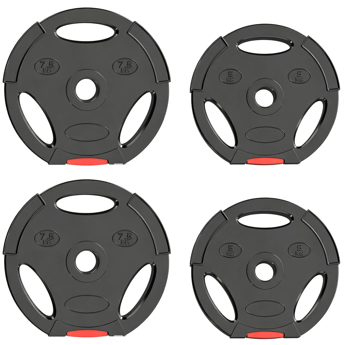 4-delige gewichtsschijvenset voor training, sportschool, thuistraining, krachttraining, 2 x 7,5 kg en 2 x 5 kg