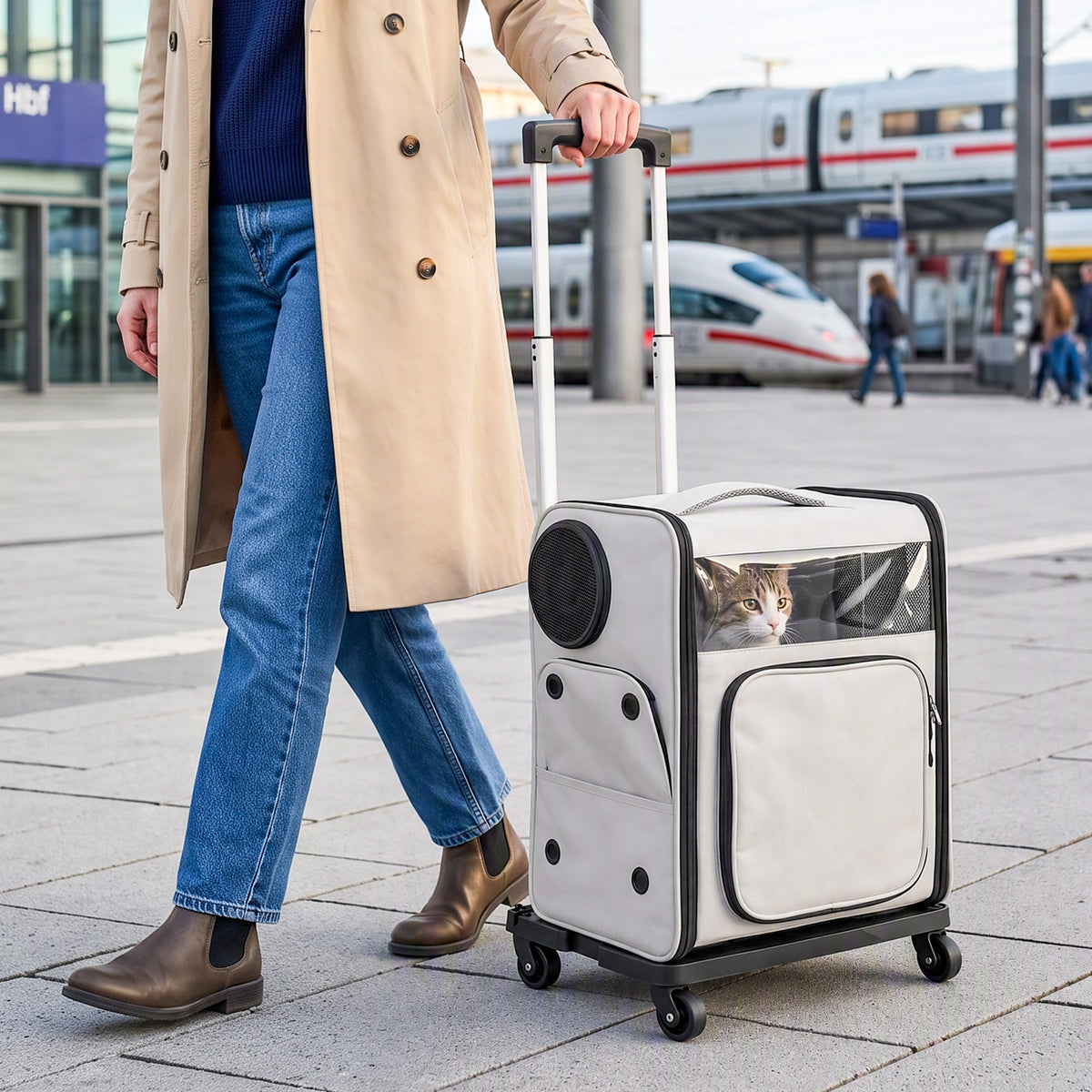 Hondenrugzak 2-in-1 opvouwbare transporttas met wielen, rugsteun, mesh-vensters en zijzak tot 5 kg (2)