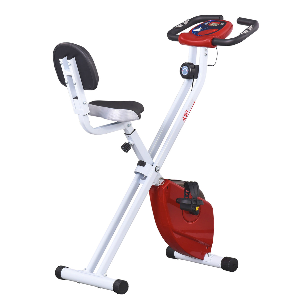 Hometrainer met magnetische weerstand, 8 standen, in hoogte verstelbaar, LCD-scherm, rood + wit