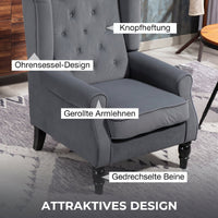 Oorfauteuil relaxfauteuil fauteuil, vintage design, knoopstiksel, gedraaide poten, 74 cm x 86 cm x 102 cm, grijs (4)