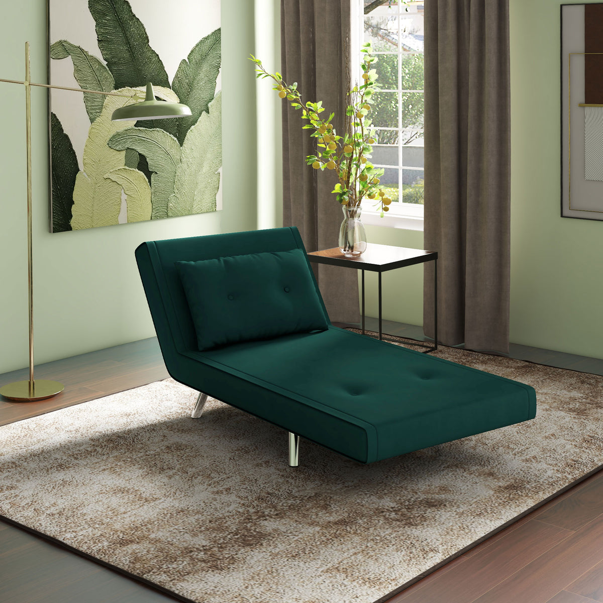 Relaxfauteuil, fauteuil met ligfunctie, slaapfauteuil, knoopstoffering, linnenlook, 77 cm x 88 cm x 83 cm, groen (2)