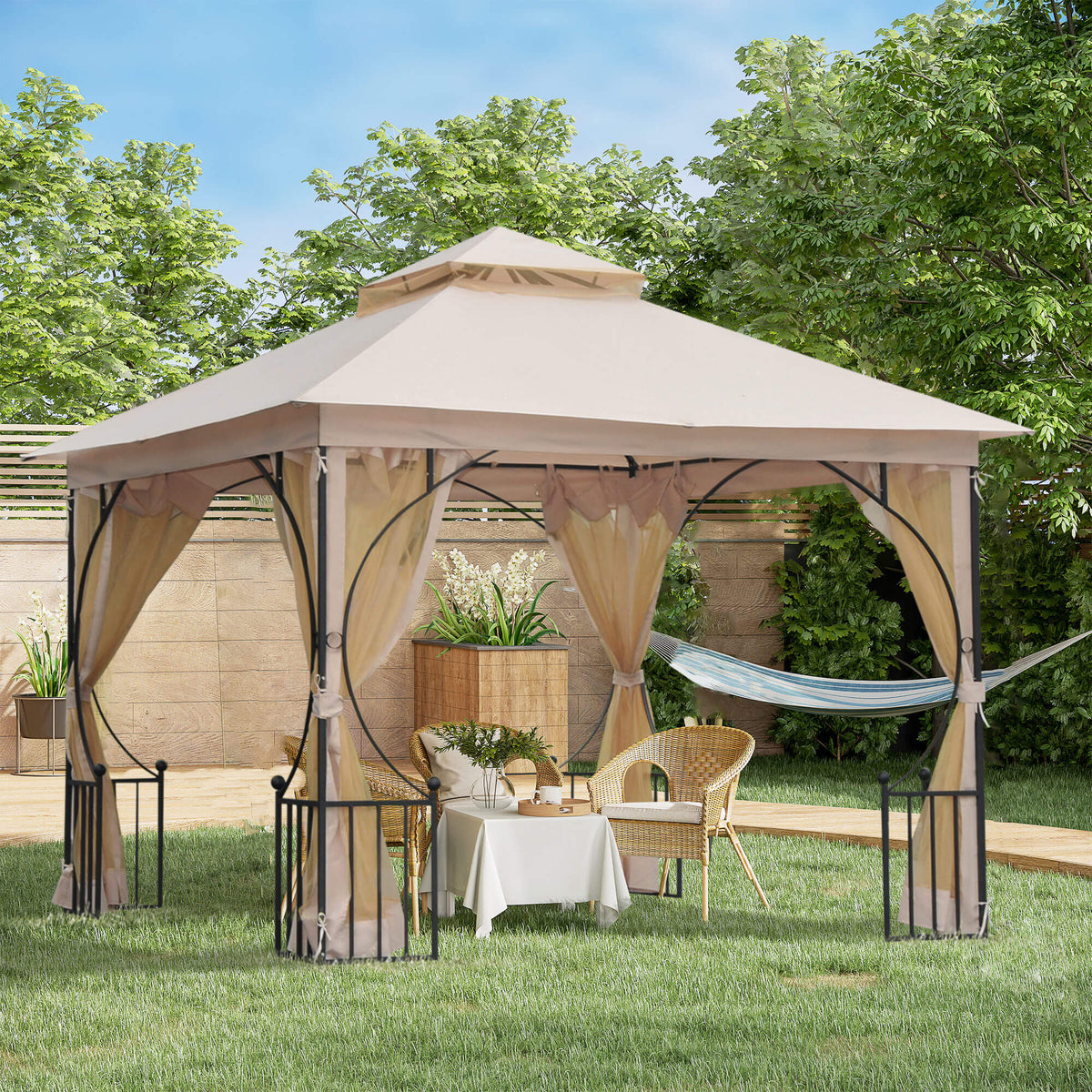 Tuinpaviljoen tuintent, incl. bevestigingsmateriaal, weerbestendig, 295 cm x 295 cm x 275 cm. Beige + zwart (2)