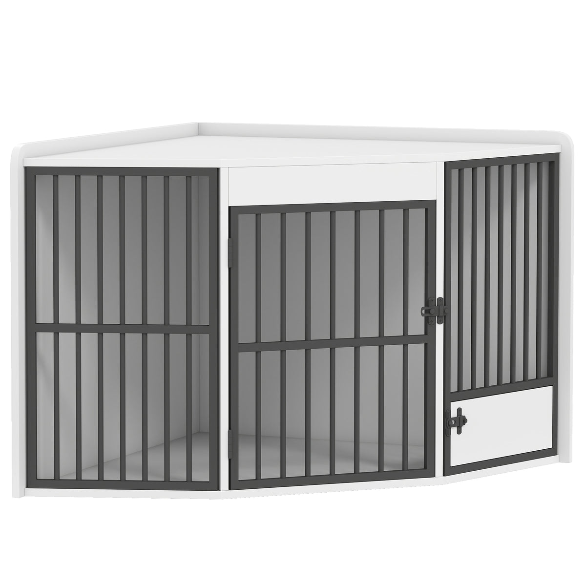 Hondenbench, verblijfskooi voor kleine en middelgrote honden, huisdierbench, voederdeur, MDF, metaal, wit