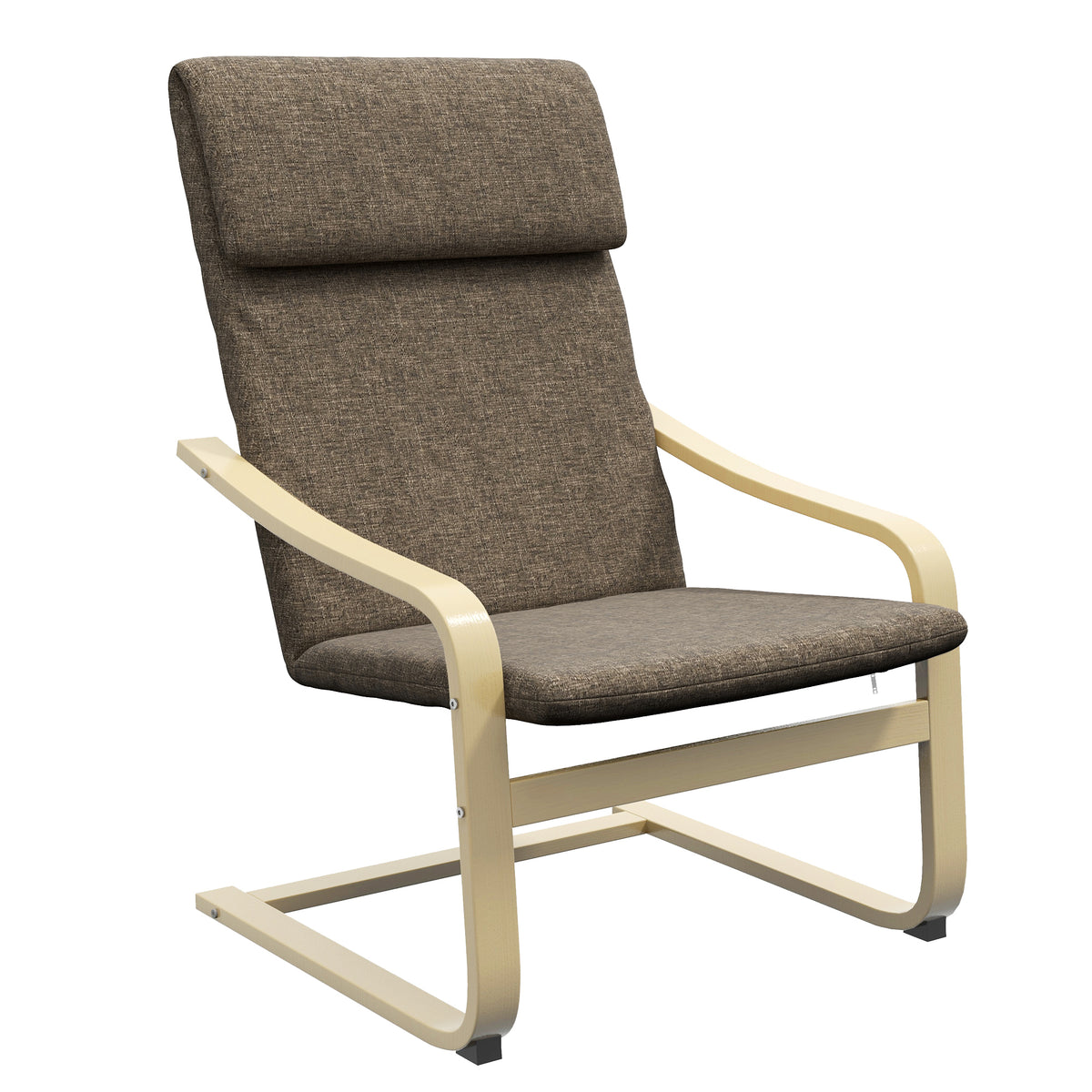 Fauteuil met hoofdsteun en armleuningen, bekleding in linnenlook, houten frame, bruin + naturel