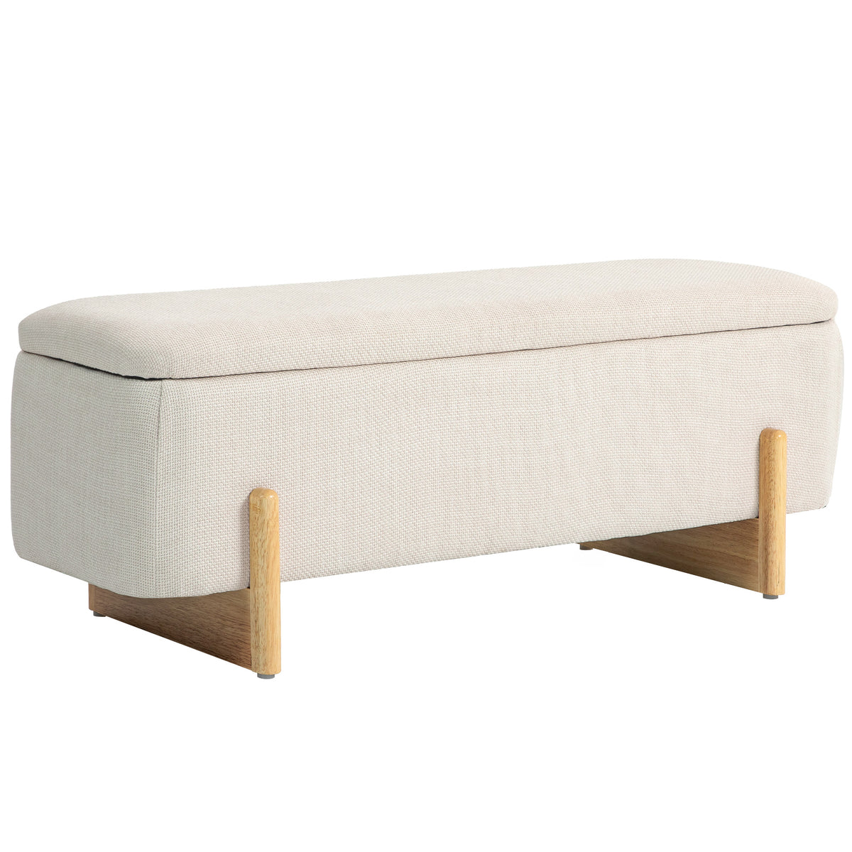 Poef met opbergruimte, zitbank met schuimvulling, linnenlook, 111 x 44 x 44,5 cm, crèmewit