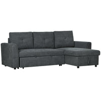 3-zitsbank met slaapfunctie, slaapbank met chaise longue, gestoffeerde bank, donkergrijs