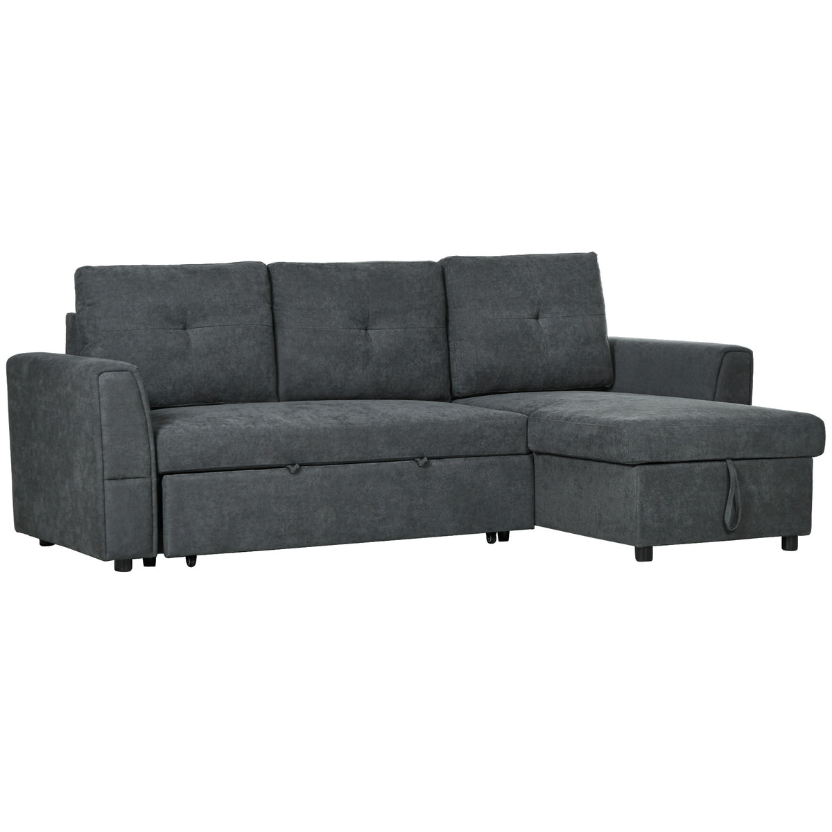 3-zitsbank met slaapfunctie, slaapbank met chaise longue, gestoffeerde bank, donkergrijs