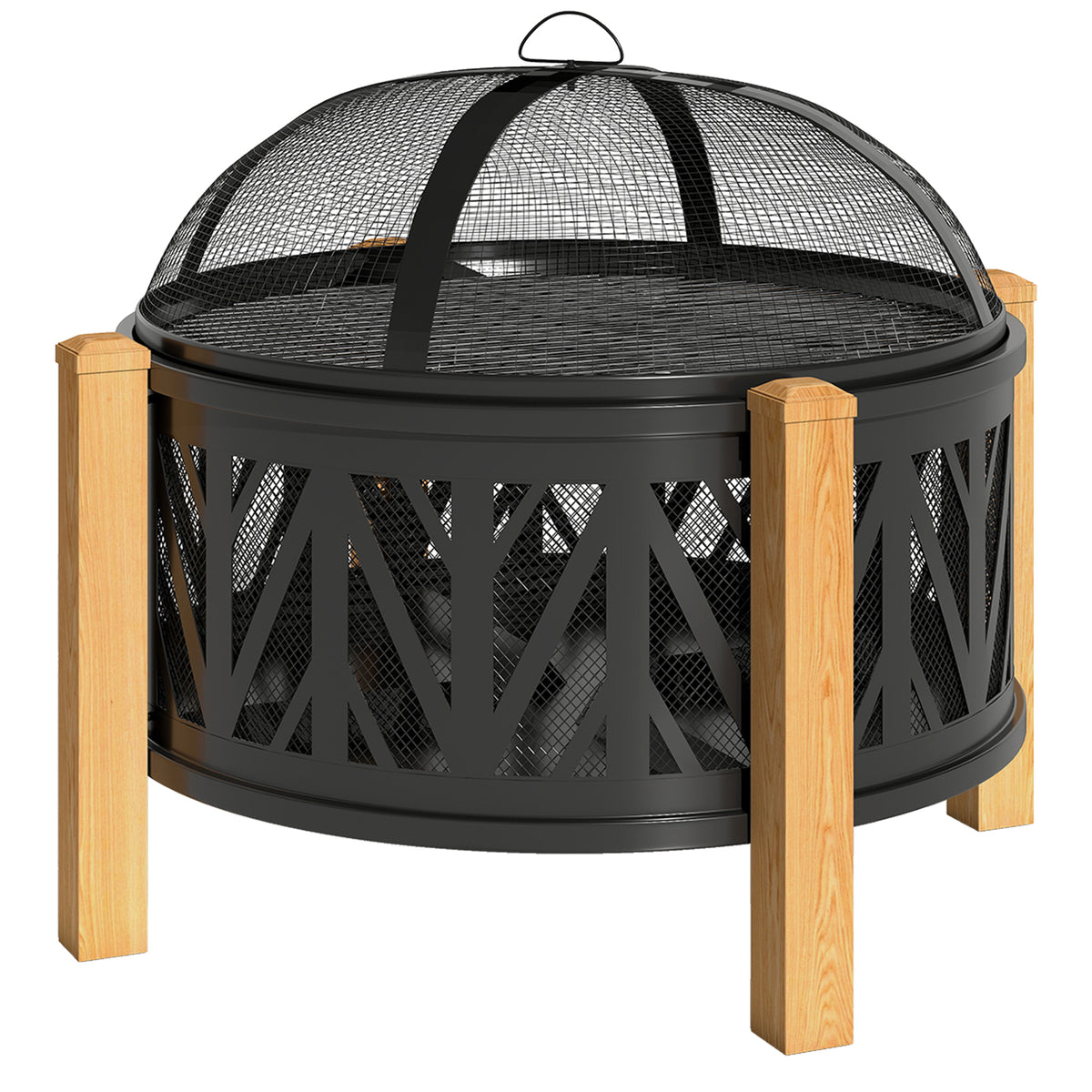 2-in-1 vuurschaal Ø75 x 58 cm vuurplaats met vonkenscherm, pook en grillrooster zwart