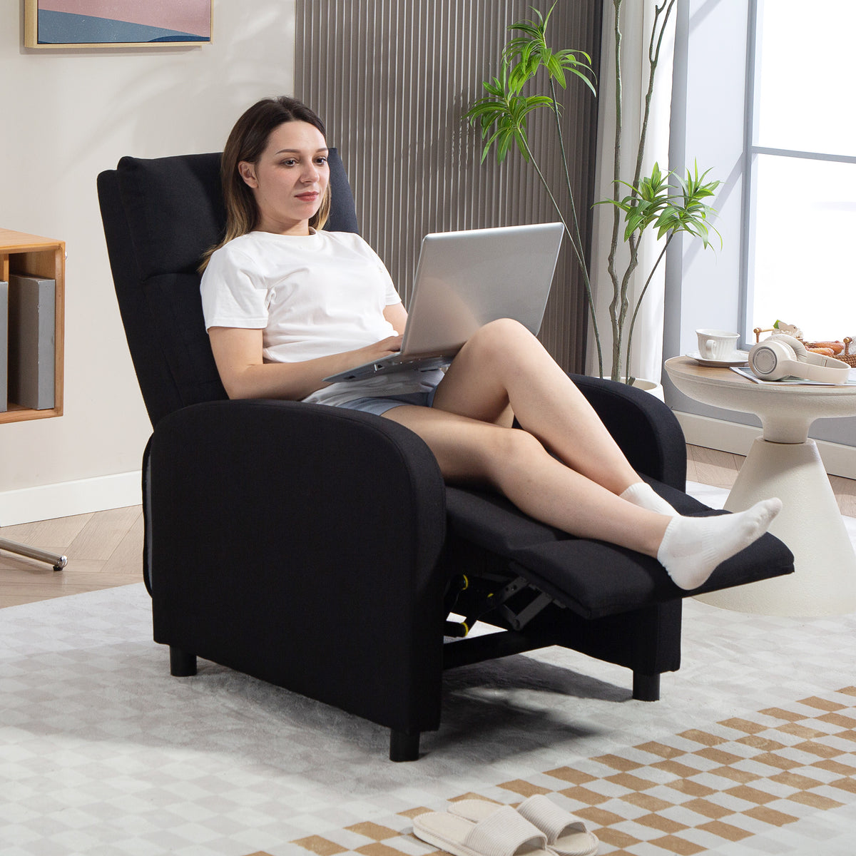 Relaxfauteuil met ligfunctie, uitschuifbaar voeteneinde, pocketvering, tot 150 kg, zwart (2)