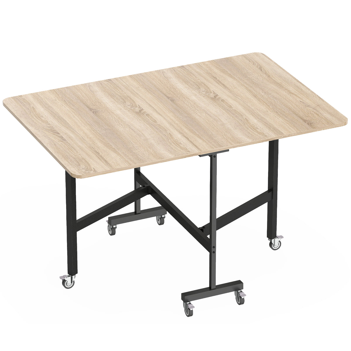 Mobiele klaptafel met 6 wielen en remmen, opvouwbare keuken-eettafel voor kleine ruimtes, eiken