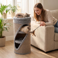 Krabton 75 cm hoog Ø 35 cm 4-laagse kattenmand met 3 holen, afneembaar wasbaar pluche bed sisal-kraboppervlak (9)