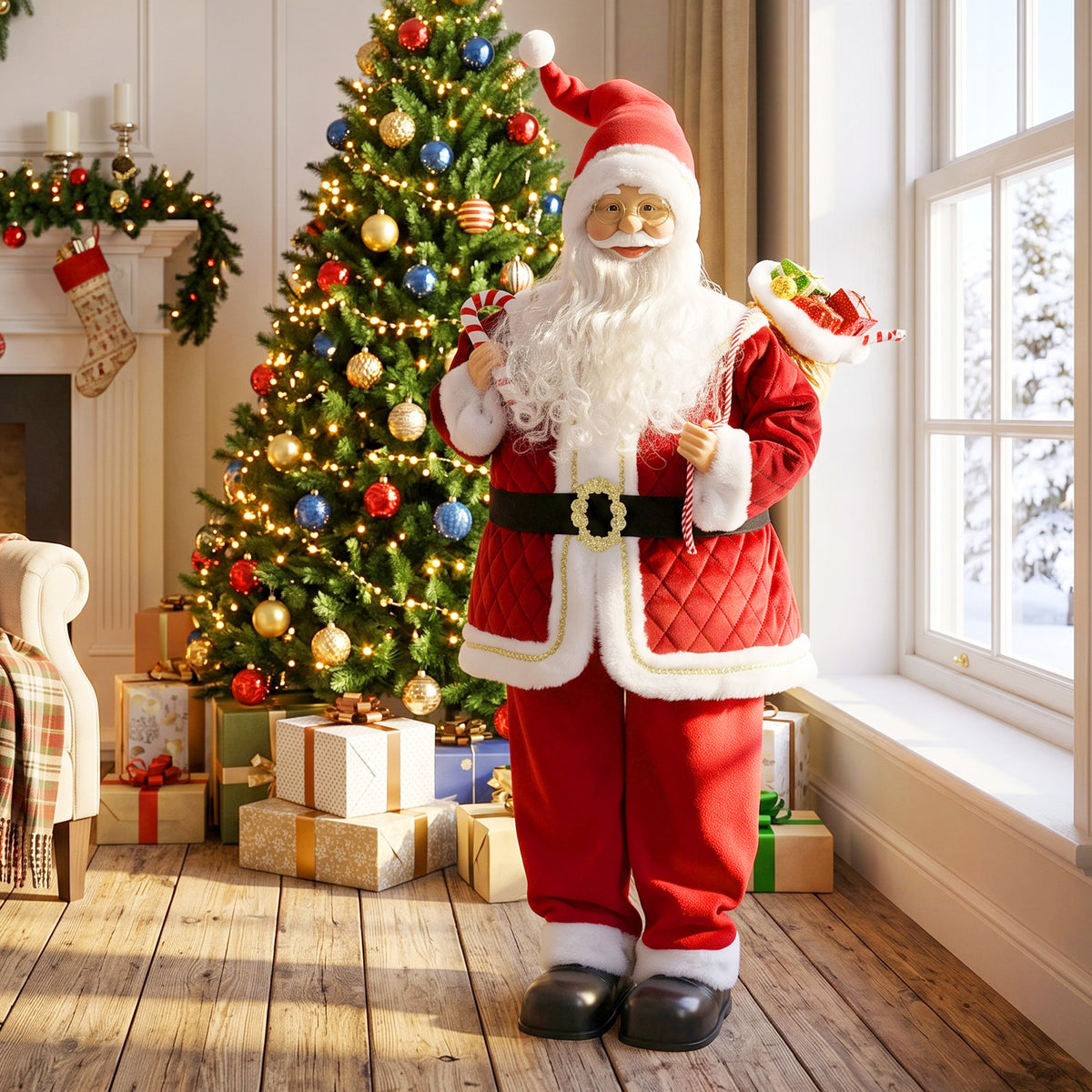 zingende kerstman, 120 cm, levensgroot, geanimeerd, met draaibare kop en beweegbare armen (2)