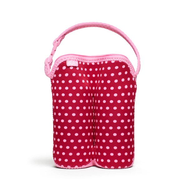 BUILT Bottle Buddy flessentas voor twee flessen met houder (Babyroze met kleine stippen)