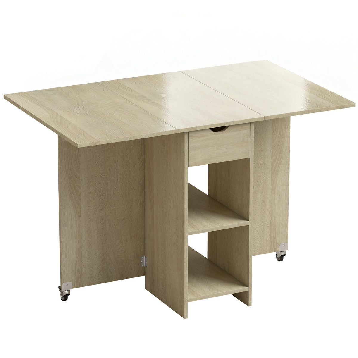 Inklapbare eettafel voor 2-4 personen, verrijdbare tafel met open vak en lade, ideaal voor kleine ruimtes