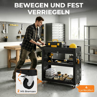 Gereedschapswagen met vergrendelbare wielen, rijdende werkplaatswagen met 3 niveaus, lade en geperforeerde (6)
