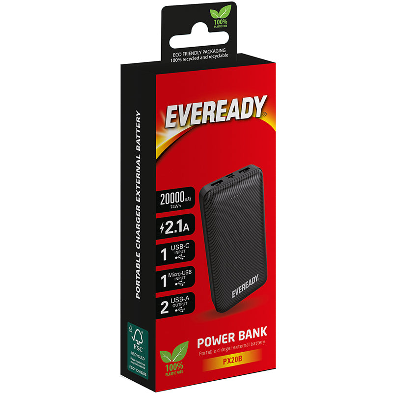 Eveready PX20B - Powerbank 20000 mAh 2x USB-A (zwart)