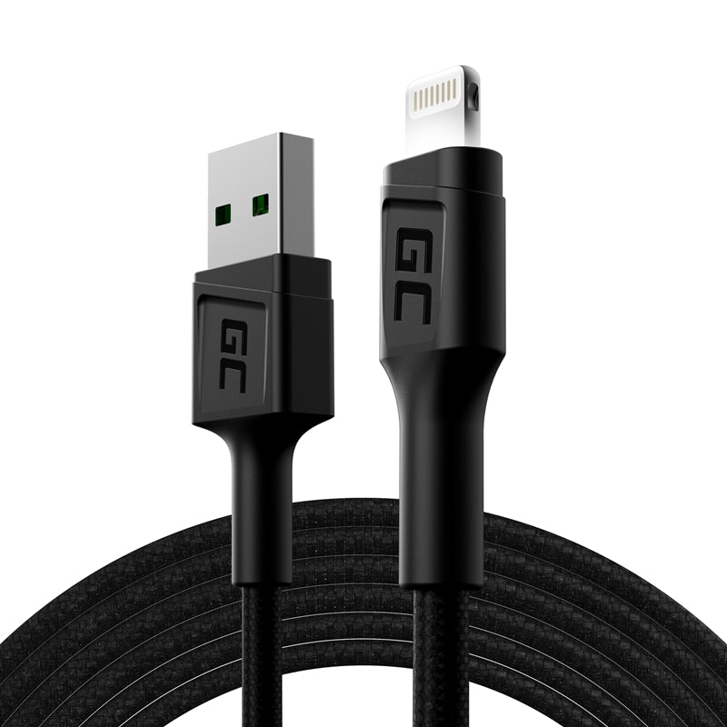 Green Cell Ray - USB-kabel - Lightning 200 cm met witte led-verlichting, snelladen Apple 2,4 A (2)