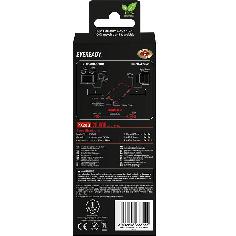 Eveready PX20B - Powerbank 20000 mAh 2x USB-A (zwart) (6)