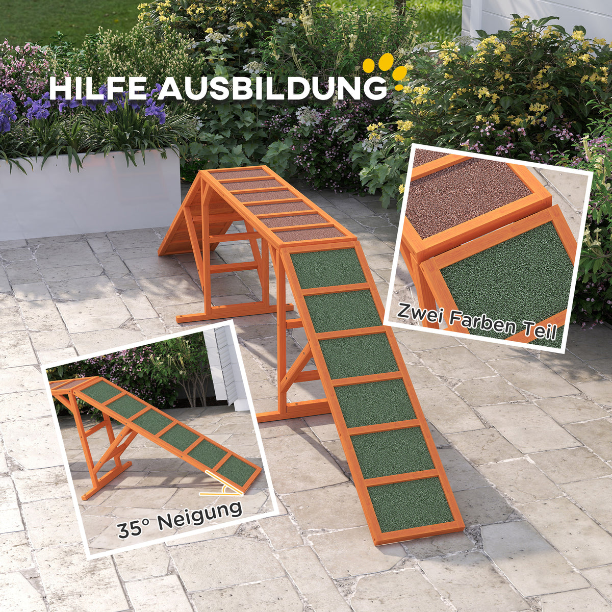 Agility hondenhelling, parcours, antislip, weerbestendig, hout, 335 x 55 x 60 cm, oranje (5)