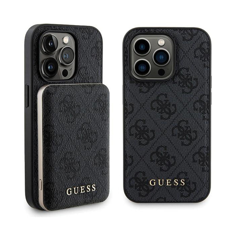 Guess Bundle Pack MagSafe 4G Metal Gold Logo - set hoesje + Powerbank 5000mAh MagSafe iPhone 13 Pro (zwart)