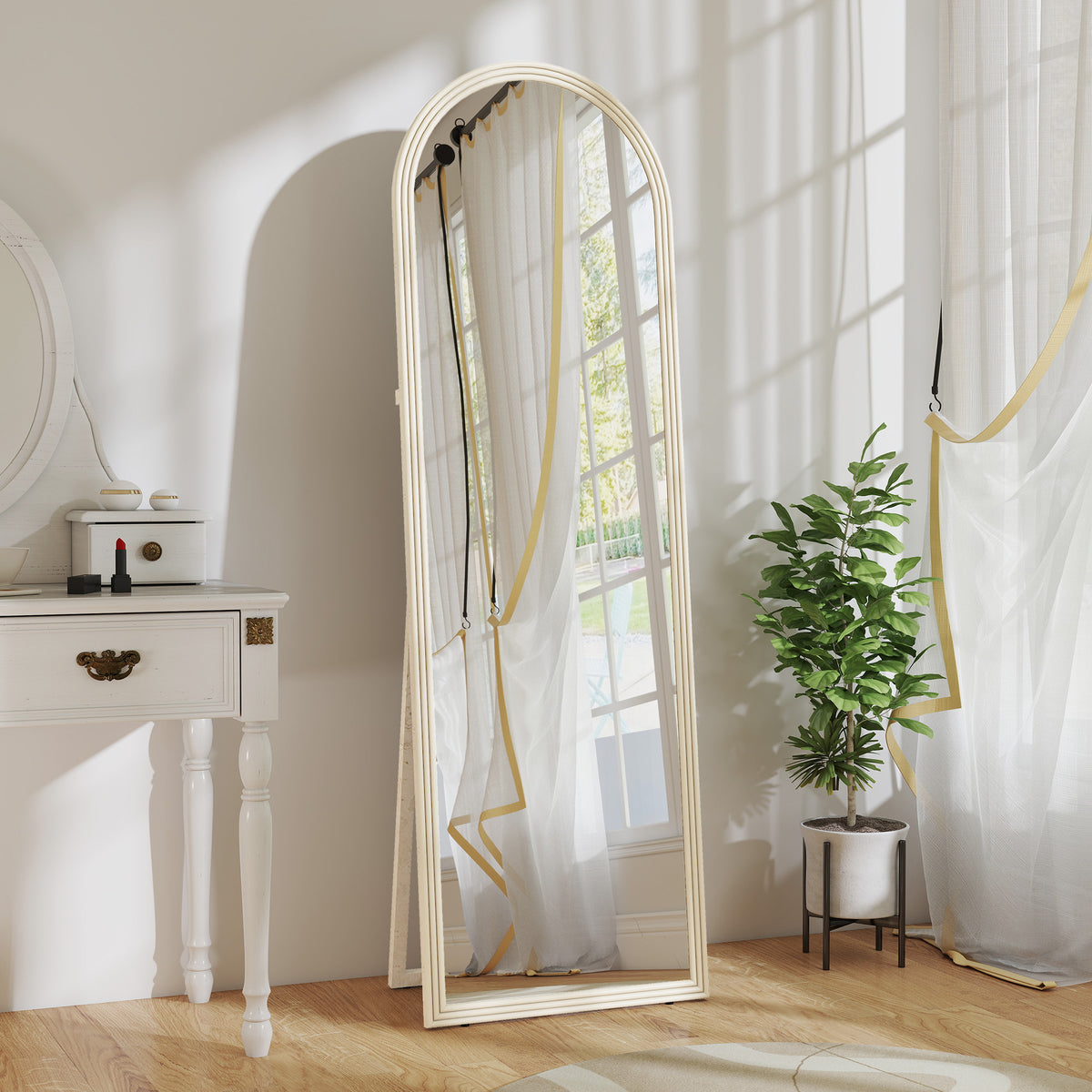 Passpiegel, 50 x 160 cm, vrijstaand, wandmontage, boogframe, wit (2)