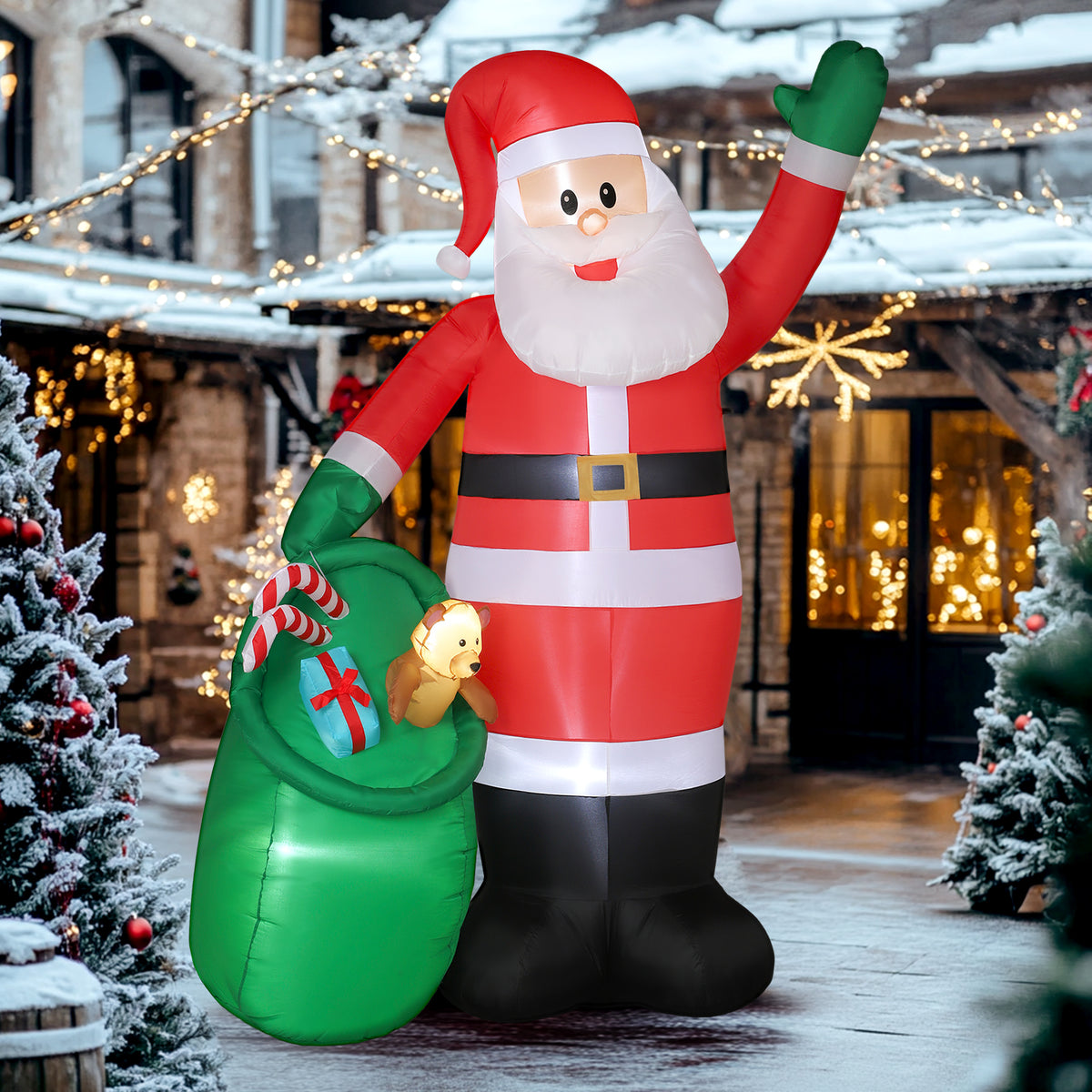 Opblaasbare kerstman, 275 cm, met zak en beer, kerstdecoratie met geïntegreerde ledverlichting (2)