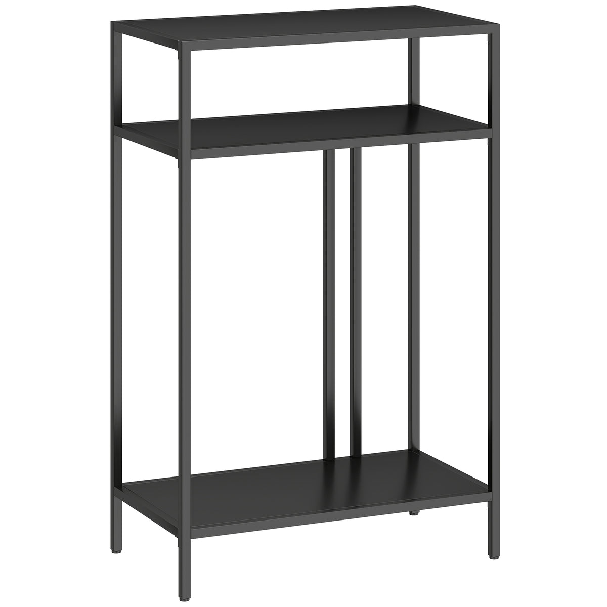 Sidetable met 3 niveaus, smalle haltafel met stalen frame voor woonkamer, gang, 55 cm, zwart