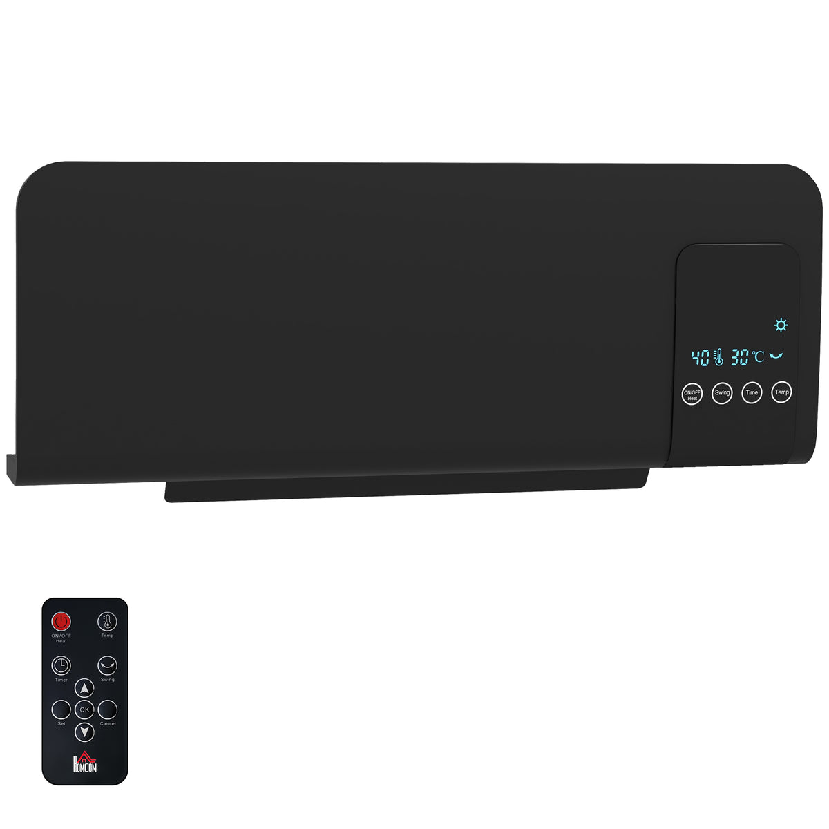 Elektrische verwarming, wandmontage, zwenkfunctie, 2 standen, timer, led-display, zwart
