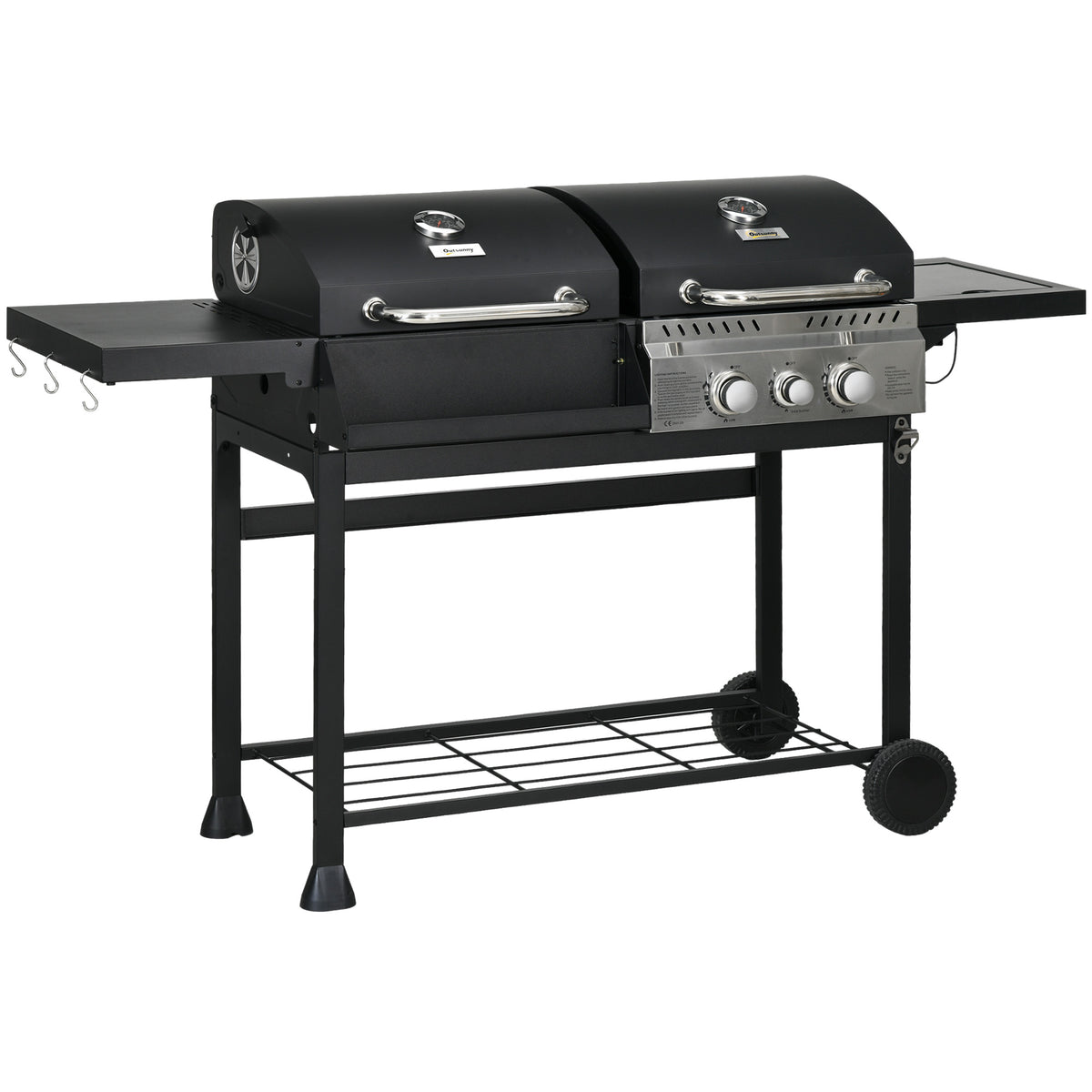 Gasbarbecue, incl. thermometer, warmhoudplaten, 161 x 54 x 103 cm, zwart + zilver