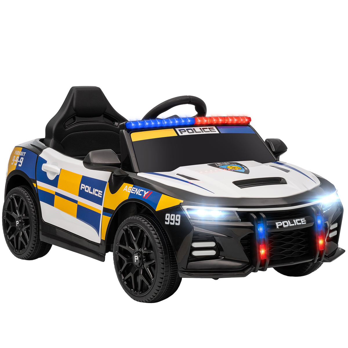 12V Kinderauto Politie met afstandsbediening, sirene, zwaailicht, muziek & claxon, dubbele motor, vering, wit