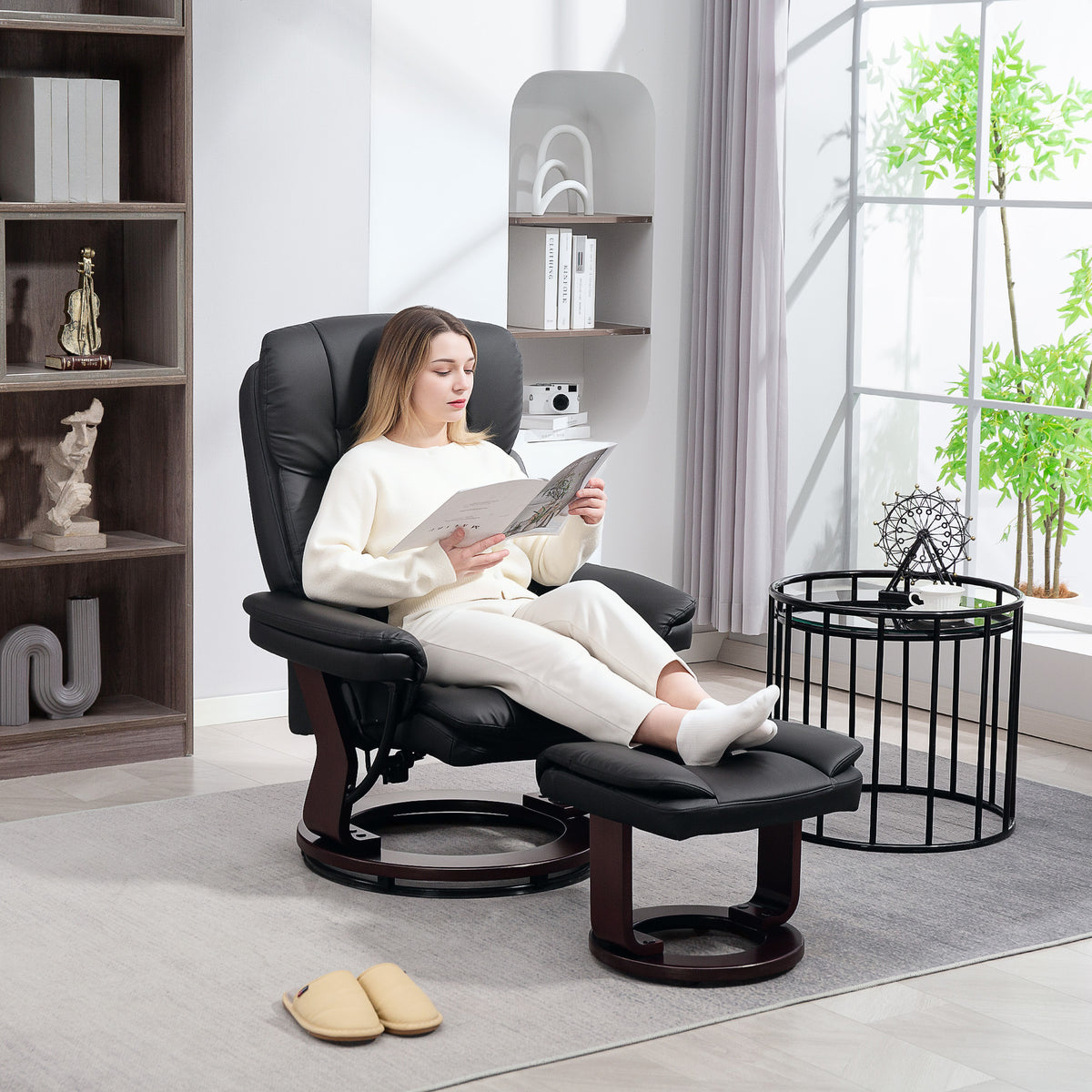 Relaxfauteuil met voetenbank, verstelbare fauteuil, kunstlederen bekleding, gestoffeerde fauteuil met inklapbare (2)
