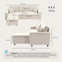 3-zitsbank met chaise longue, woonkamerbank met ribstof, 2 extra kussens, gestoffeerde bank, crèmewit (3)