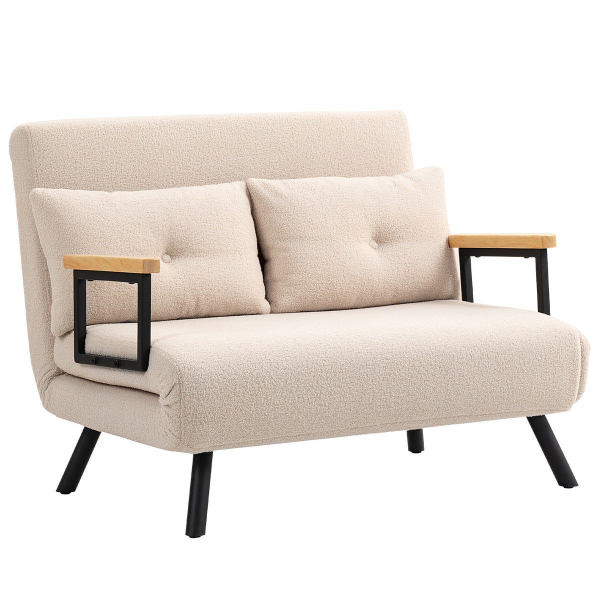 Slaapbank 2-zits fluwelen bank, slaapfunctie, incl. 2 kussens, fluwelen look, natuur + beige + zwart