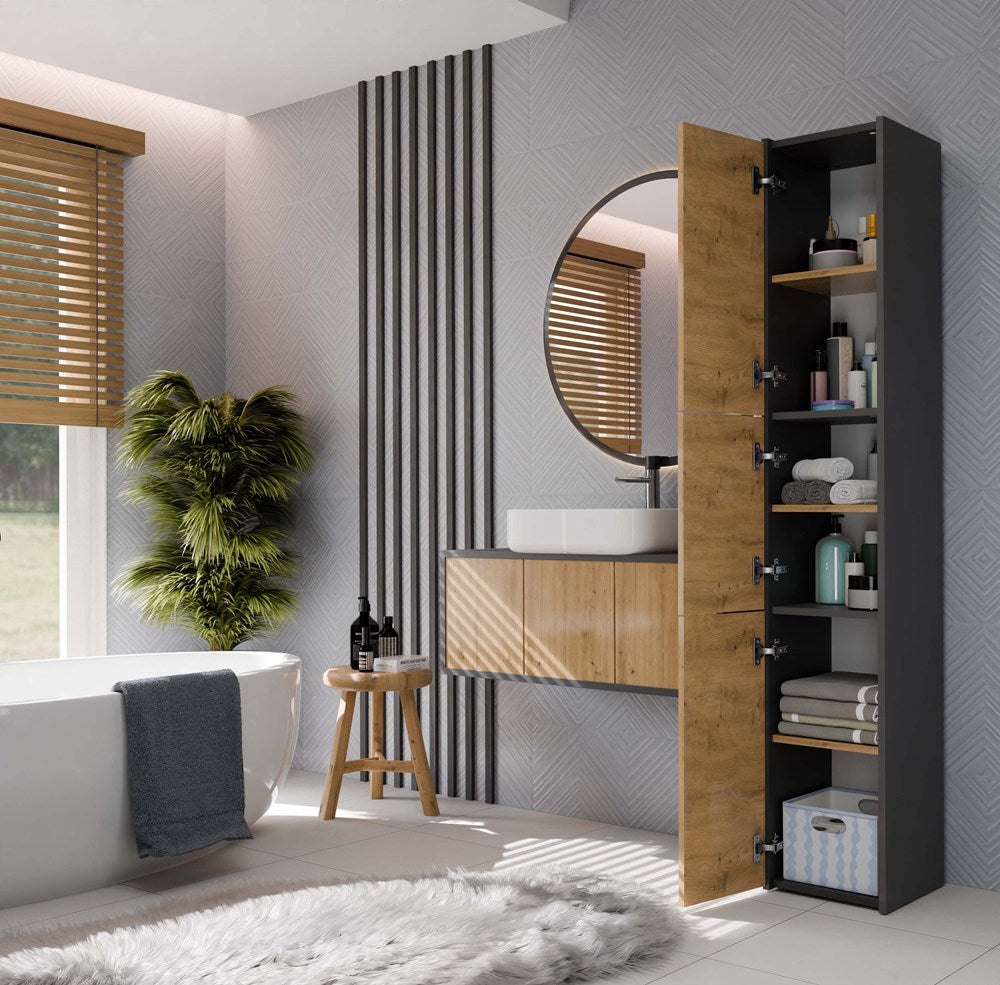 Badezimmer-Hochschrank Sara S33 ANTHRAZIT EICHE ARTISAN – Produktabbildung 3