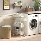 Keukenwagen van metaal, 3 manden, smal design, 4 wielen, voor keuken, woonkamer, badkamer, wit (8)
