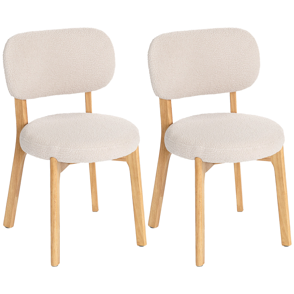 Eetkamerstoelen set van 2, keukenstoel met brede zitting, gebogen rugleuning, voor woonkamer, eetkamer, crème