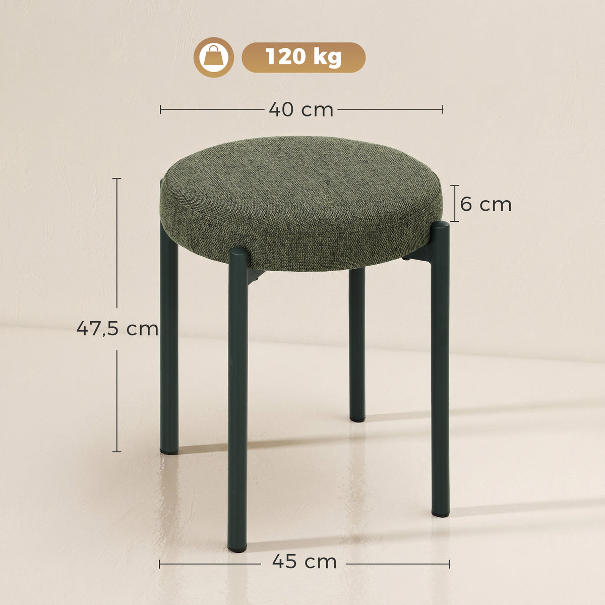 Eetkamerkrukken set van 4 stapelbare krukken met stalen poten, linnenlook voor eetkamer, woonkamer, keuken (3)