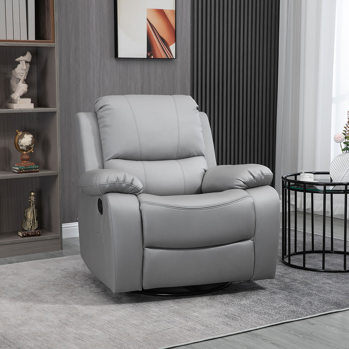Relaxfauteuil, ligstoel, verstelbare rugleuning, draaibaar, schommelfunctie, met voetensteun, staal, grijs, 93 x (2)