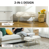 Moderne poef met metalen poten, gestoffeerde zitting, voor woonkamer, slaapkamer, hal, crèmewit (5)