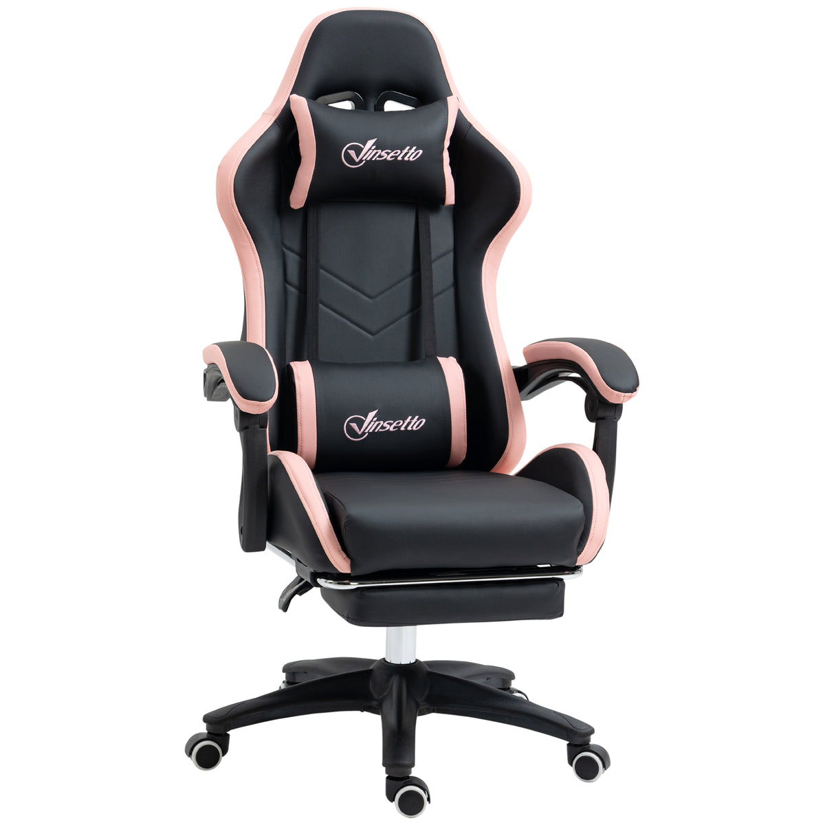 Bureaustoel, gamingstoel, 1 hoofdsteun, 1 lendensteun, roze + zwart