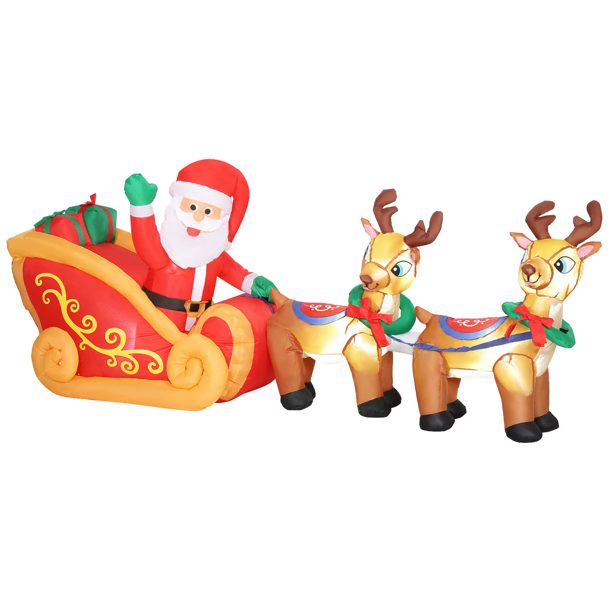 Opblaasbare kerstdecoratie, kerstman in arrenslee, polyester
