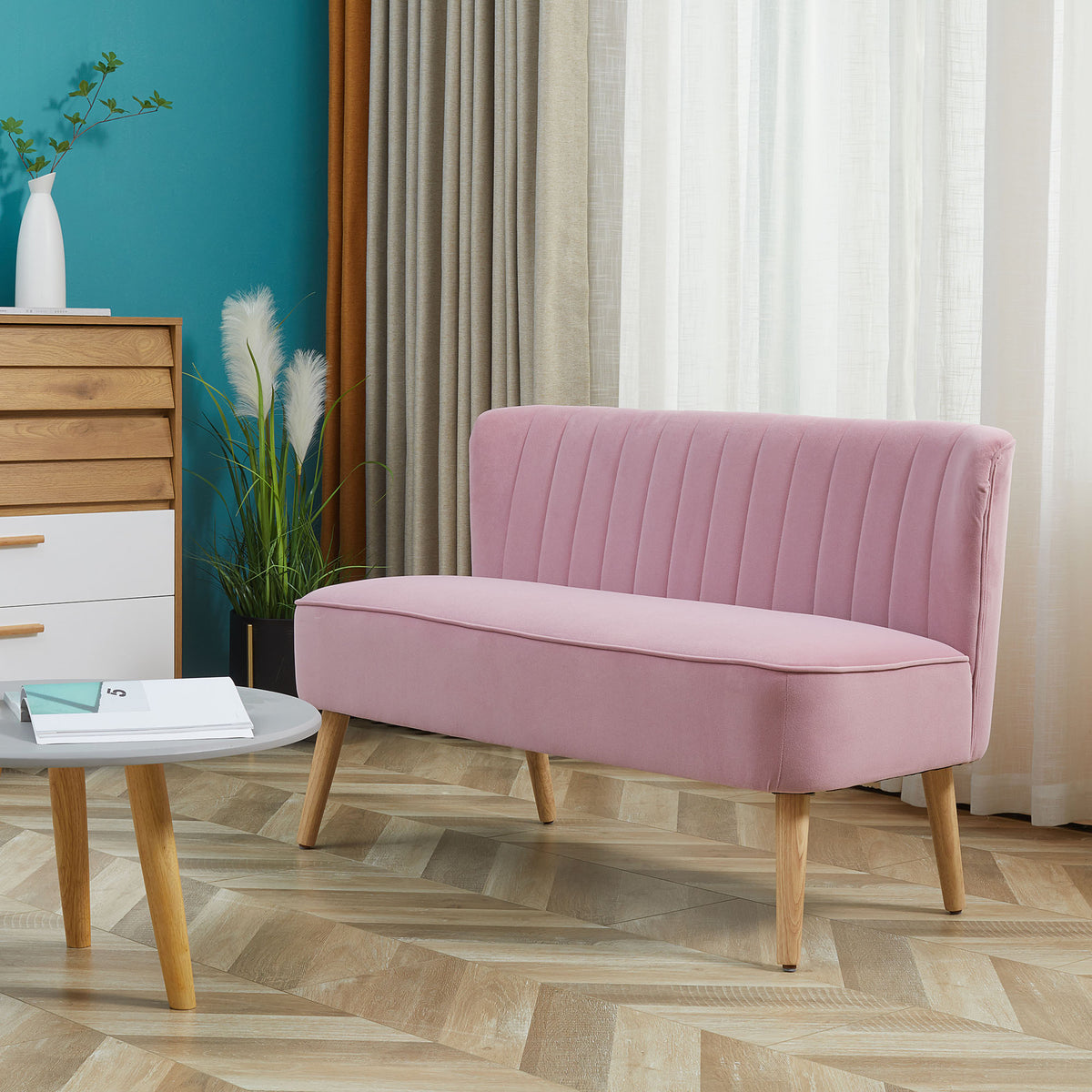 2-zits stoffen bank bankstel gestoffeerde bank loungebank breed roze (10)
