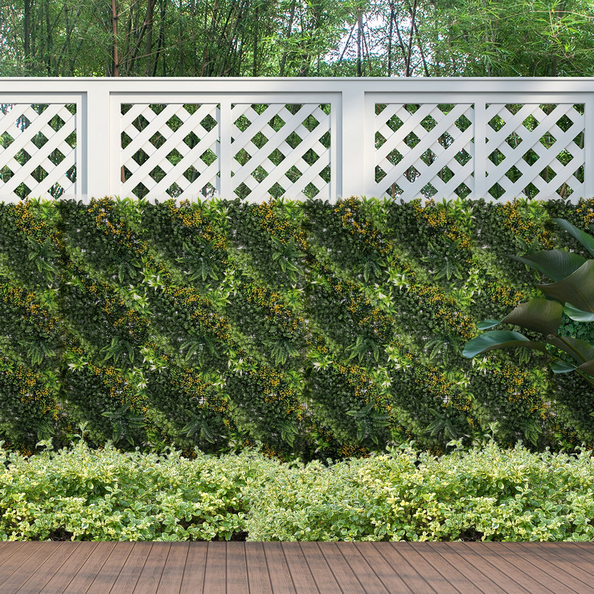 12 stuks kunstplantenwand haag 50x50 cm uv-bestendig privacyscherm meerbladig ontwerp haagplant voor tuin (2)