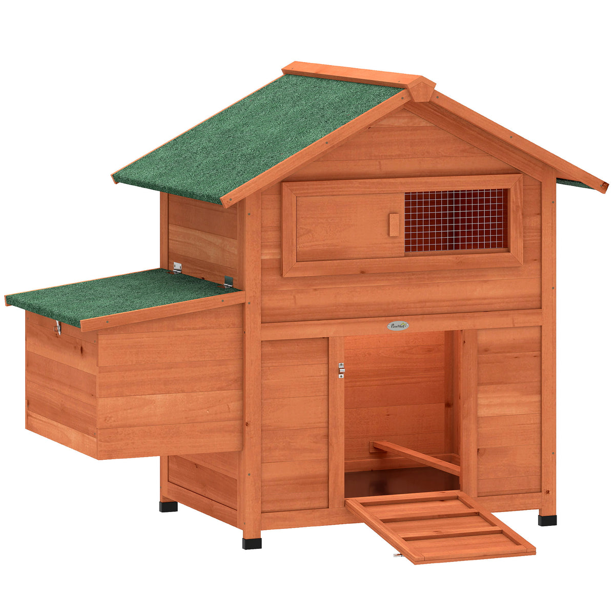 Kippenren kippenhok van hout met legnest 2 zitstokken loopplank raam waterdicht dak 113,5x67,5x95,5 cm oranje