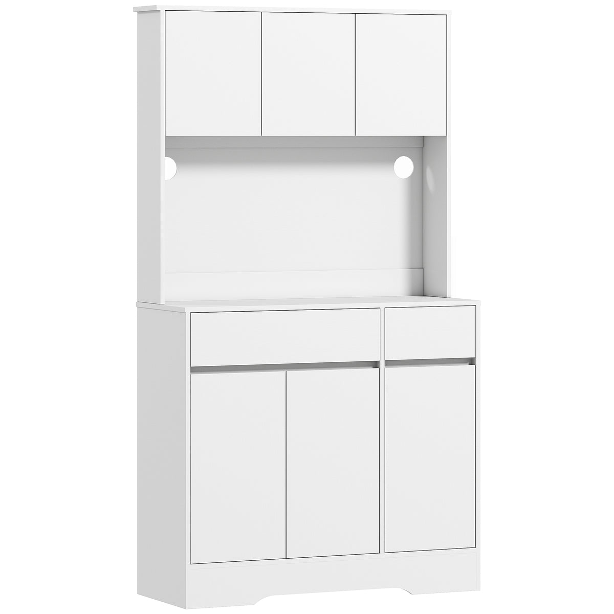 Keukenkast met open werkblad, 6 kastdeuren, 2 lades, verstelbare planken, kabelopeningen, spaanplaat, wit