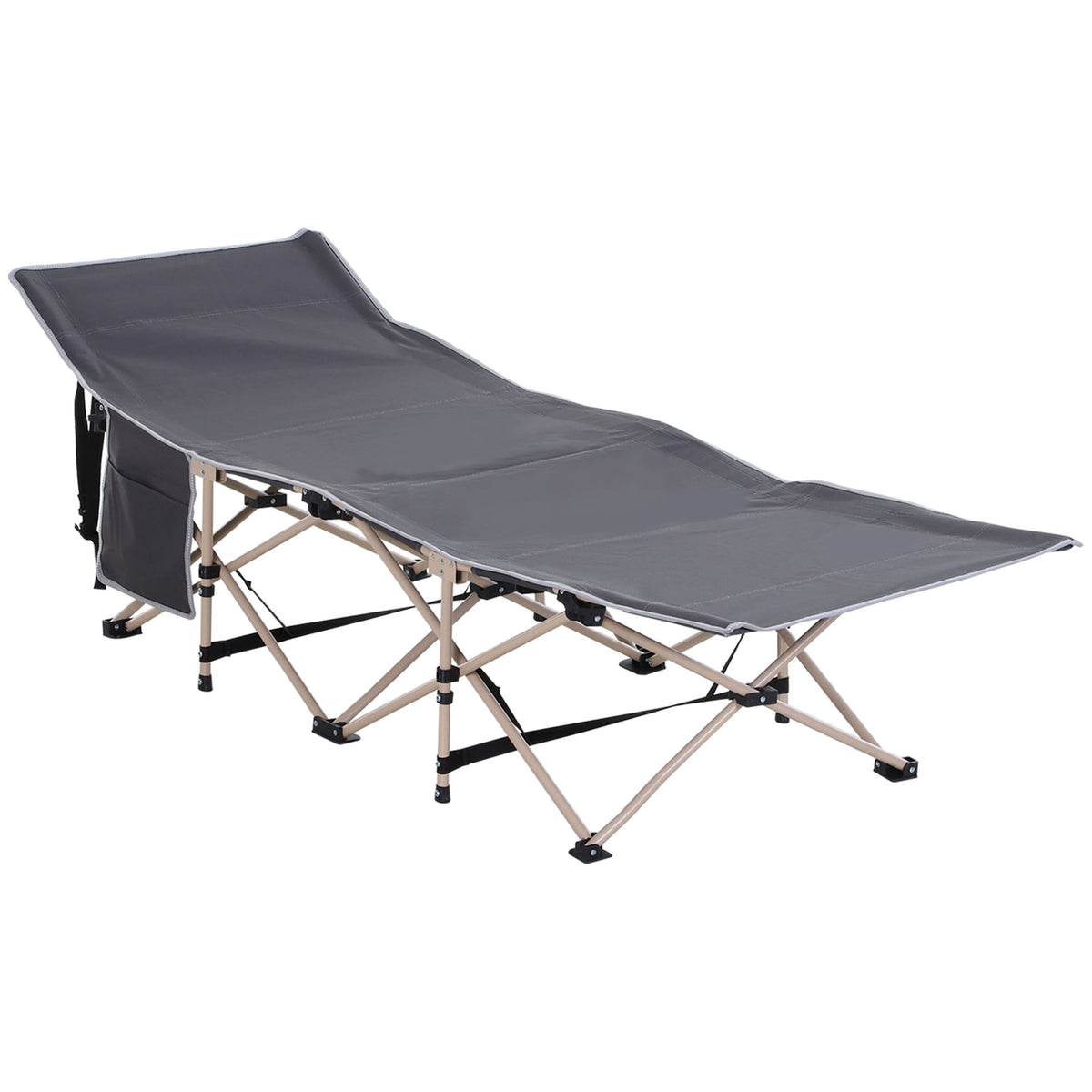 Veldbed, campingbed, inklapbaar, weerbestendig, incl. draagtas, 190 x 68 x 52 cm, grijs
