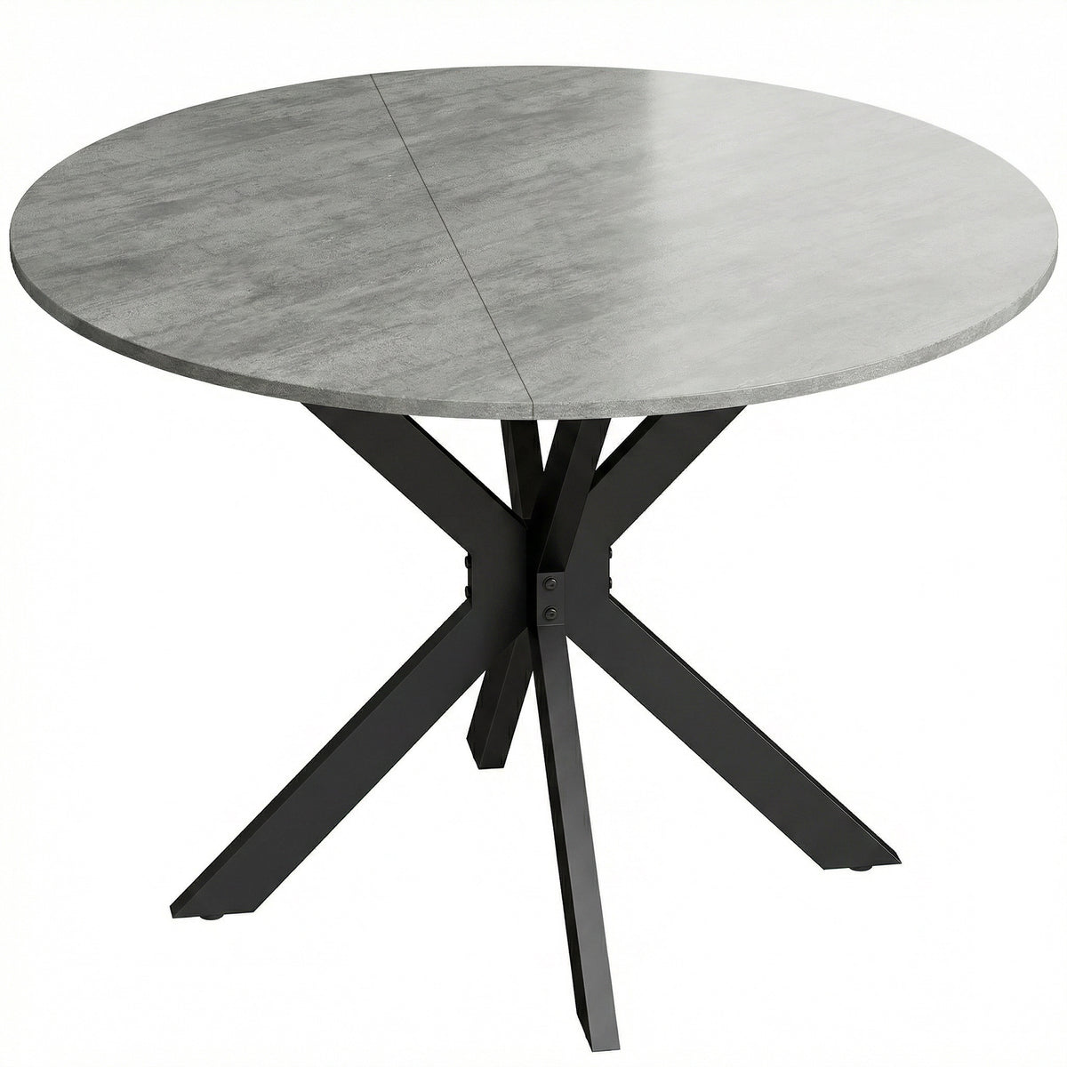 Opklapbare eettafel voor 2-6 personen, ronde klaptafel met dubbel X-stalen frame, dik tafelblad, cementgrijs