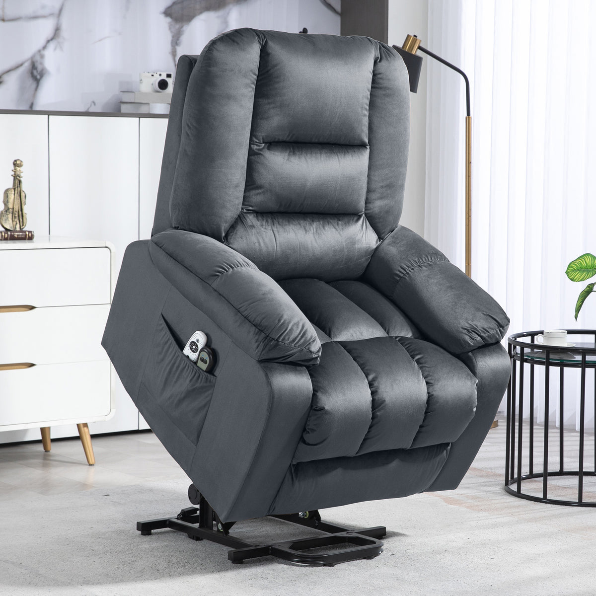 Massagestoel opstahulp seniorenstoel relaxfauteuil, 8 massagepunten, 2 zijvakken, 85 cm x 94 cm x 107 cm, grijs (2)