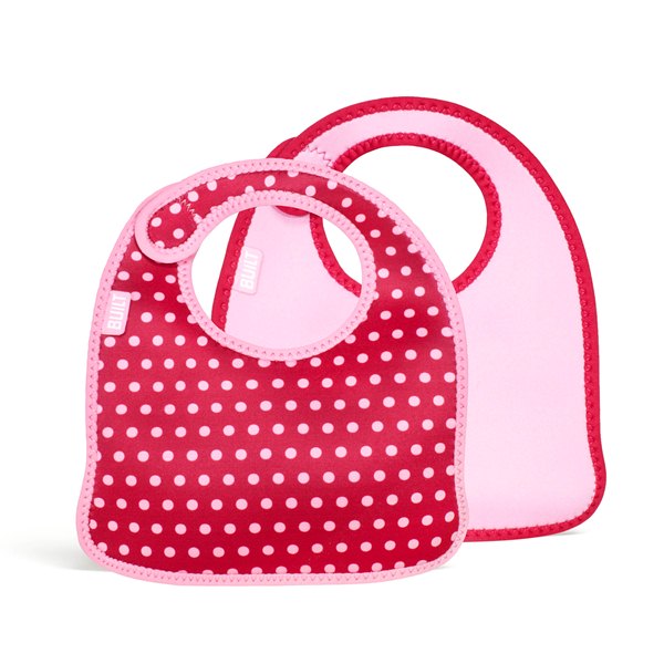 BUILT Mess Mate set van 2 slabbetjes (Babyroze met kleine stippen)