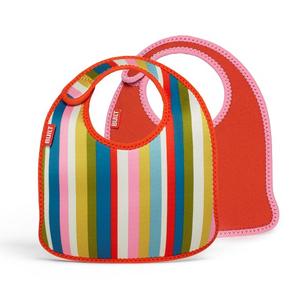 BUILT Mess Mate Set van 2 slabbetjes (Babyroze gestreept)